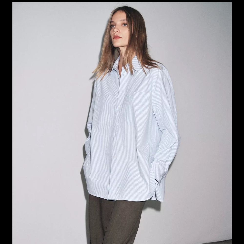 Nwt oversized blue striped Zara shirt